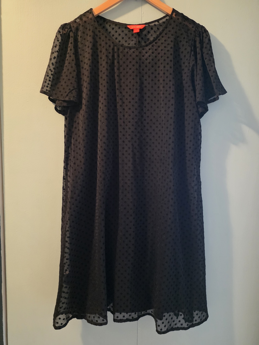 Joe Fresh Black Sheer Polka-Dot Midi Dress